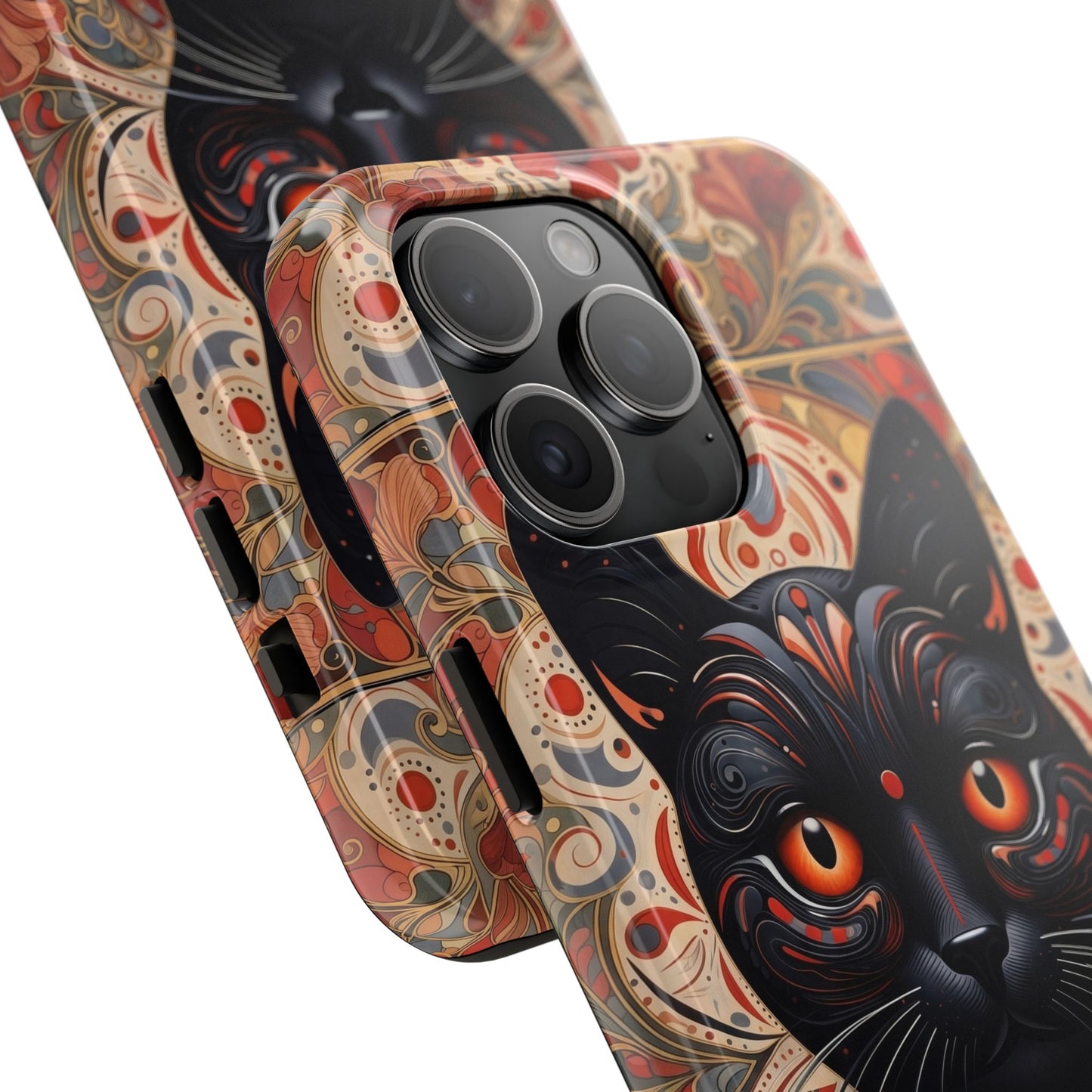 Black Cat Art Phone Case — Ornate Floral Gothic iPhone Protective Case