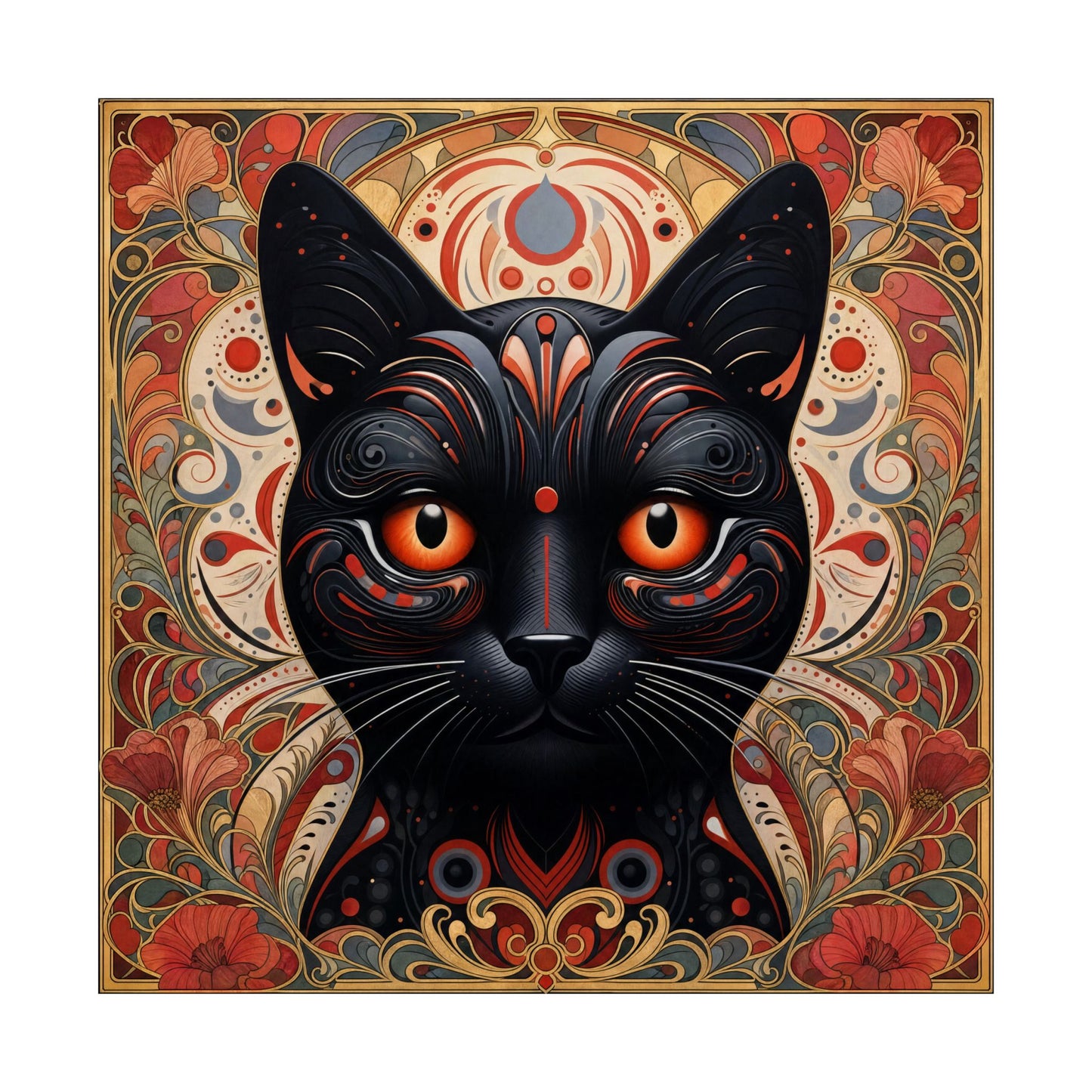 Mystic Black Cat Poster — Art Nouveau Matte Vertical Wall Print