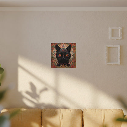 Mystic Black Cat Canvas Wall Art — Gothic Boho Cat Portrait