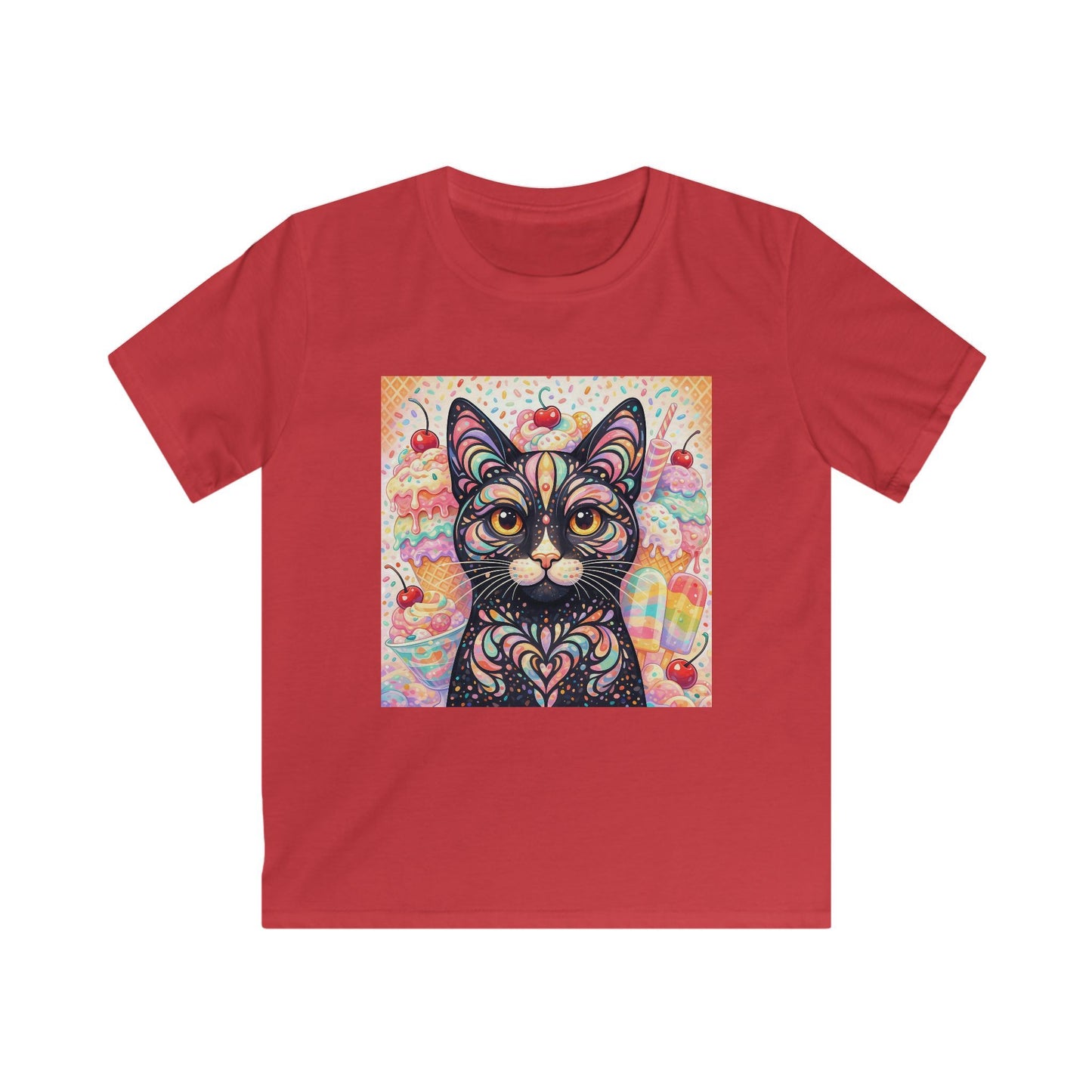 Kids Cat Art Tee — Colorful Heartbeat Kitten Graphic T-Shirt
