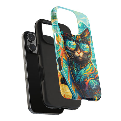 Colorful Surf Cat Tough Phone Case — Sunglasses Beach Vibe