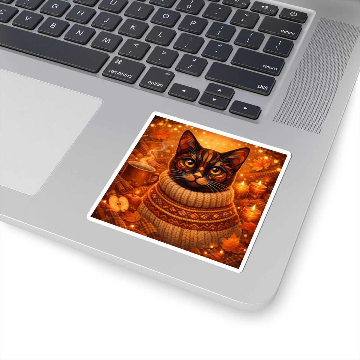 Autumn Cozy Cat Sticker — Fall Sweater Kitty Kiss-Cut Sticker