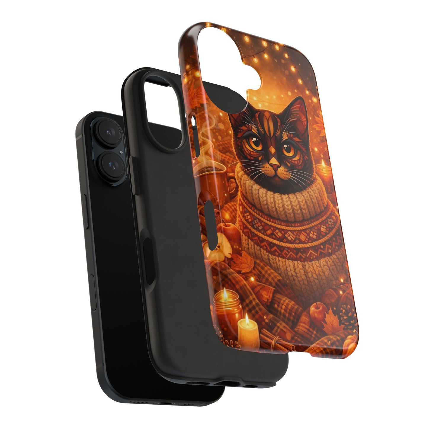 Cozy Autumn Cat Tough Phone Case — Cat in Sweater Fall Phone Cover