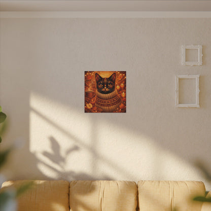 Autumn Cozy Cat Canvas - Warm Fall Cat Portrait with Sweater, Candles & Coffee