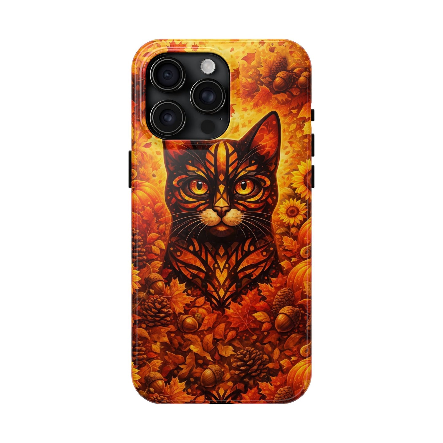 Autumn Cat Tough Phone Case — Fall Floral Protective iPhone Cover