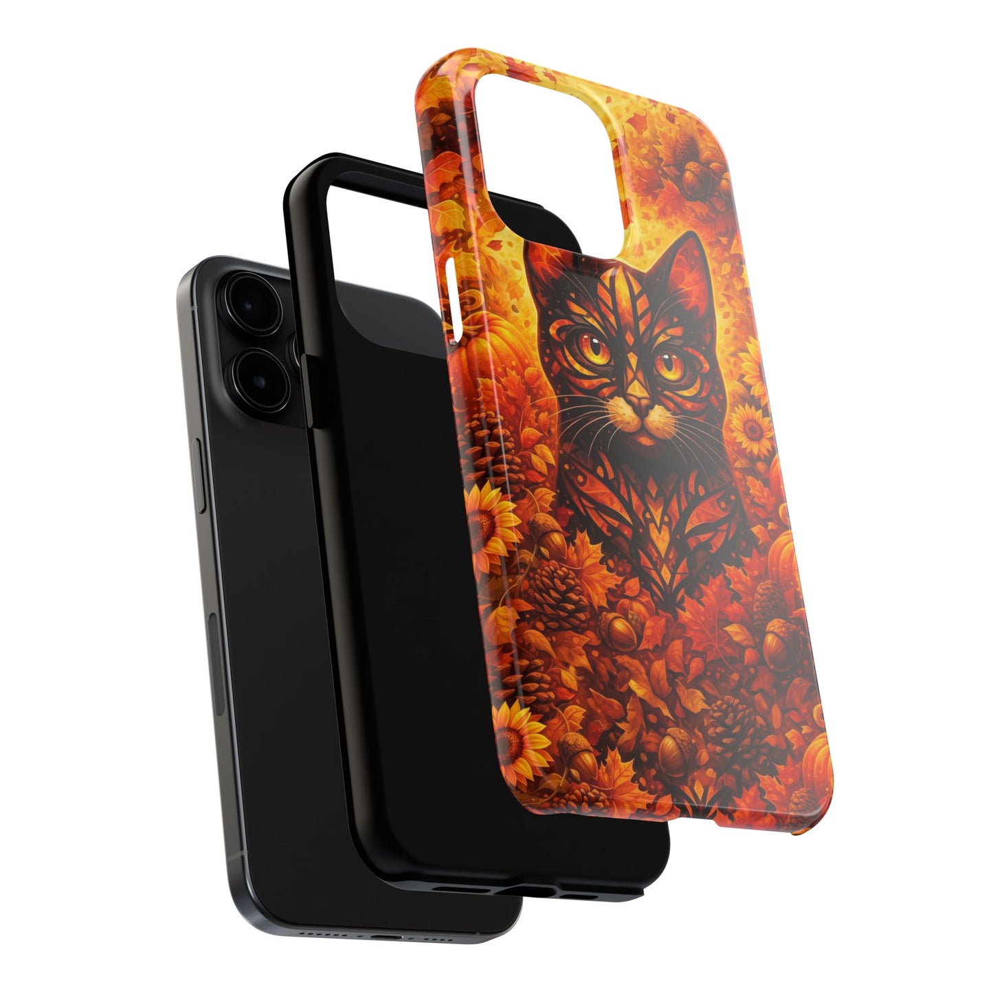 Autumn Cat Tough Phone Case — Fall Floral Protective iPhone Cover
