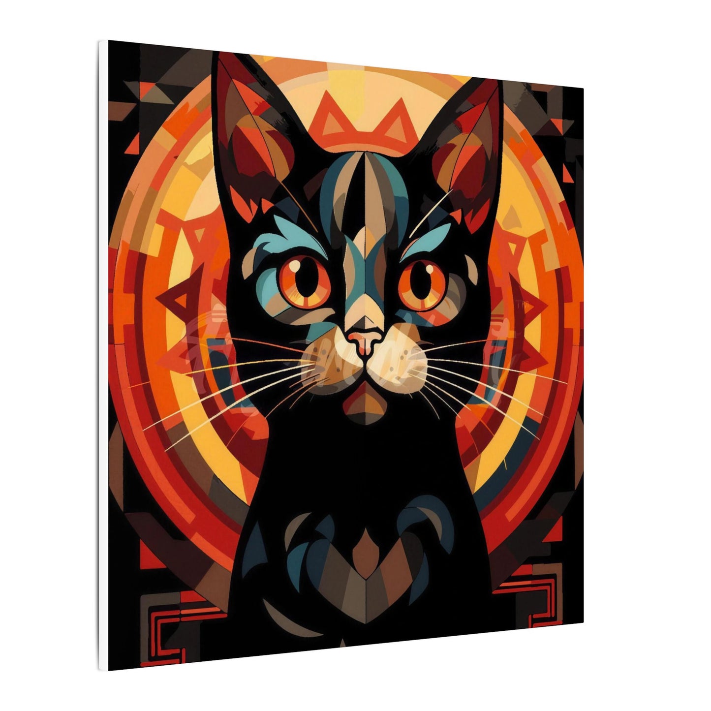 Geometric Black Cat Canvas Art – Modern Abstract Cat Portrait