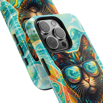 Colorful Surf Cat Tough Phone Case — Sunglasses Beach Vibe