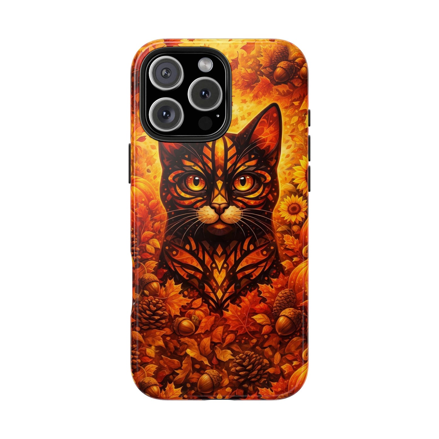 Autumn Cat Tough Phone Case — Fall Floral Protective iPhone Cover