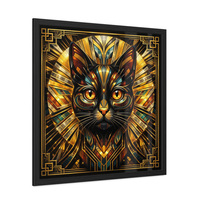 Art Deco Cat Framed Poster — Golden Stained-Glass Feline Wall Art