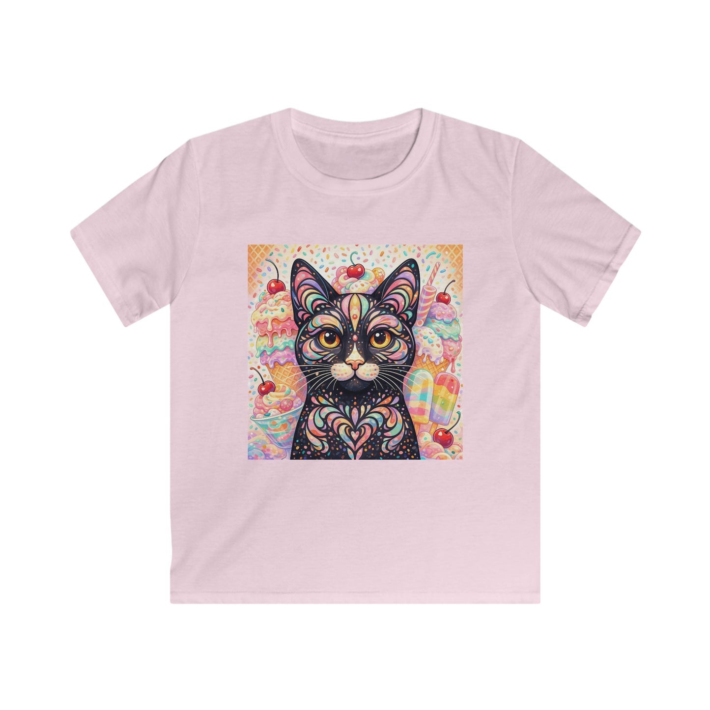 Kids Cat Art Tee — Colorful Heartbeat Kitten Graphic T-Shirt