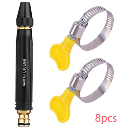 Pack of hose clamps with yellow handles and metal bands, 8pcs