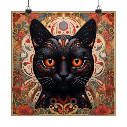 Mystic Black Cat Poster — Art Nouveau Matte Vertical Wall Print