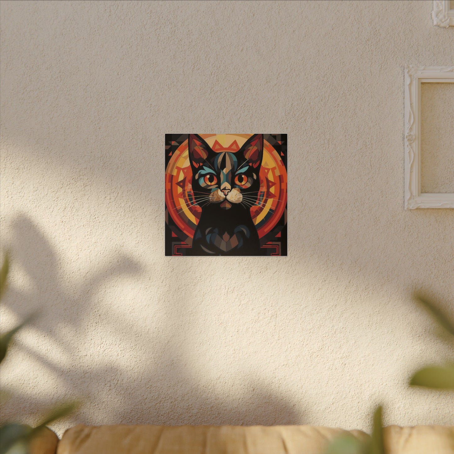 Geometric Black Cat Canvas Art – Modern Abstract Cat Portrait