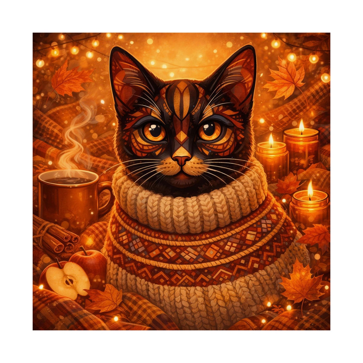 Autumn Cozy Cat Poster — Matte Vertical Fall Wall Art