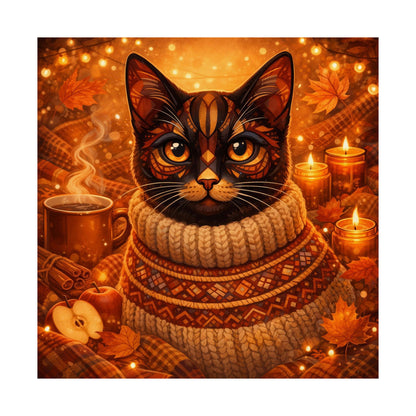 Autumn Cozy Cat Poster — Matte Vertical Fall Wall Art