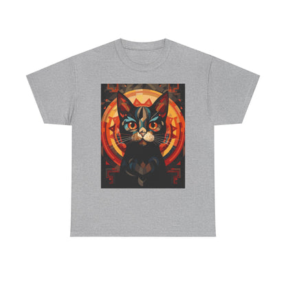 Mystic Cat Graphic Tee — Retro Geometric Feline Art T-Shirt