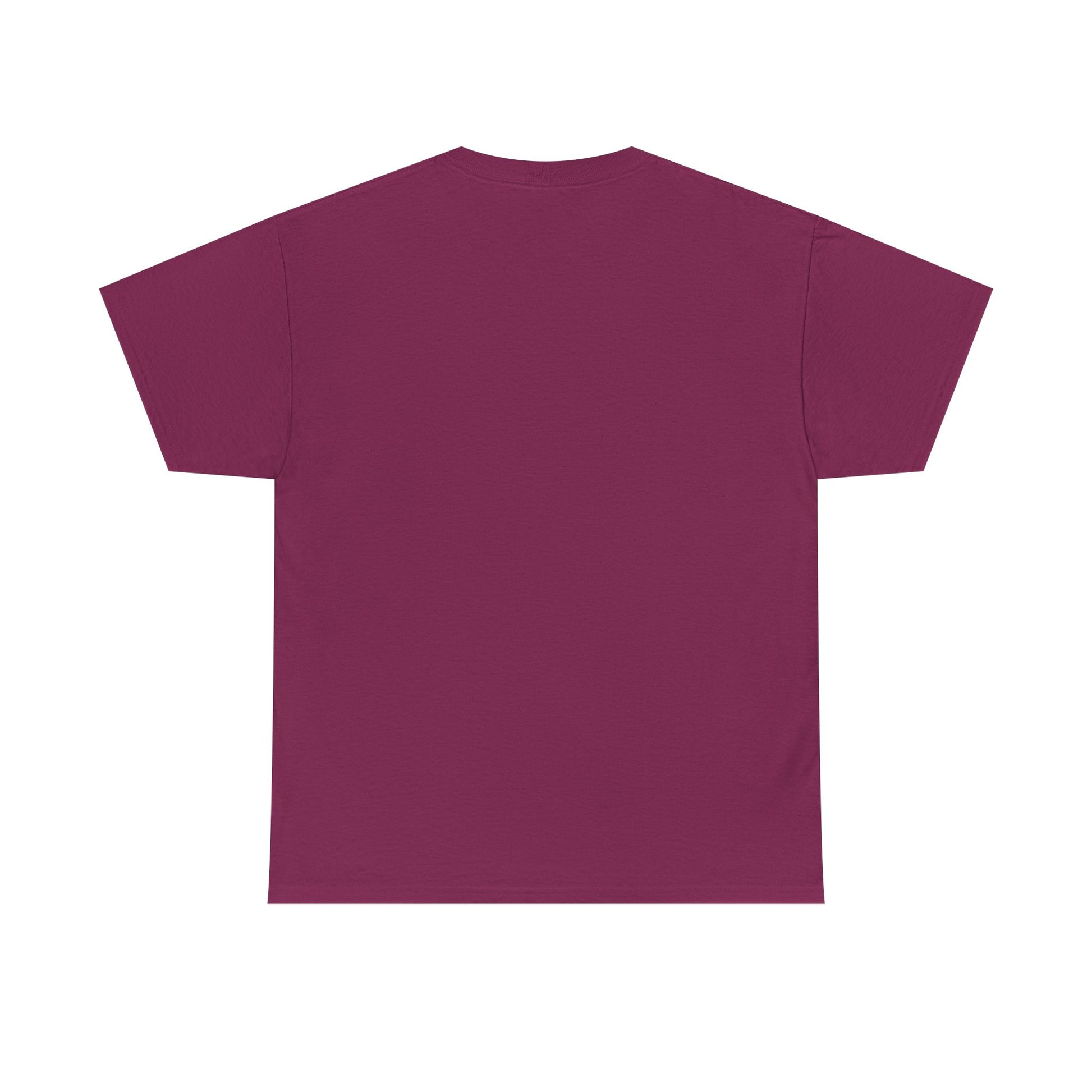 Burgundy vintage T-shirt, plain back view with crew neck and short sleeves