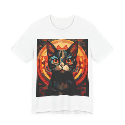 Cat Portrait Tee — Geometric Mystic Black Cat Graphic T-Shirt