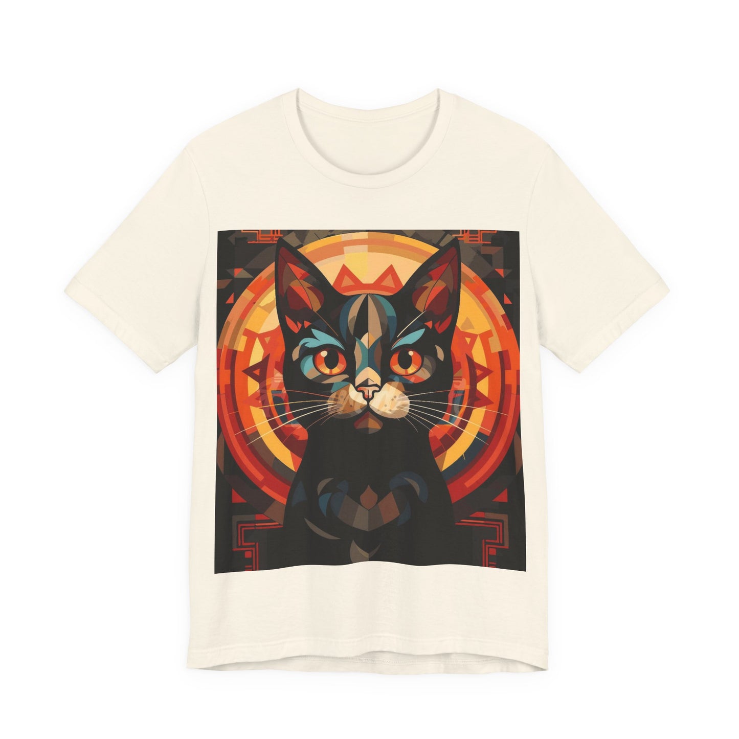 Cat Portrait Tee — Geometric Mystic Black Cat Graphic T-Shirt