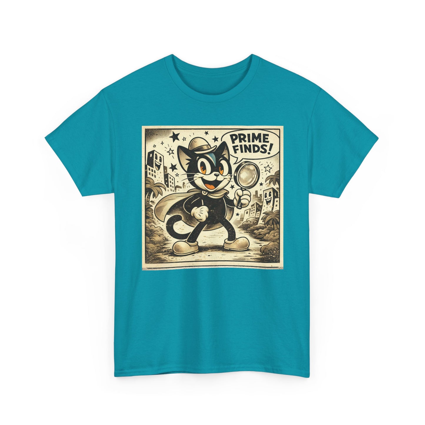 Retro Detective Cat T-Shirt — "Prime Finds!" Vintage Cartoon Tee