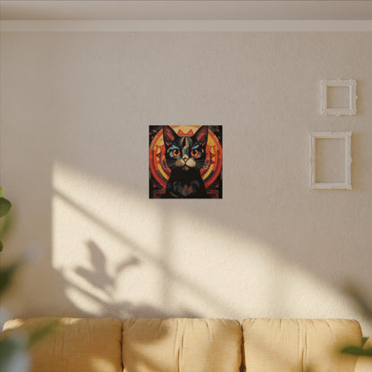 Geometric Black Cat Canvas Art – Modern Abstract Cat Portrait