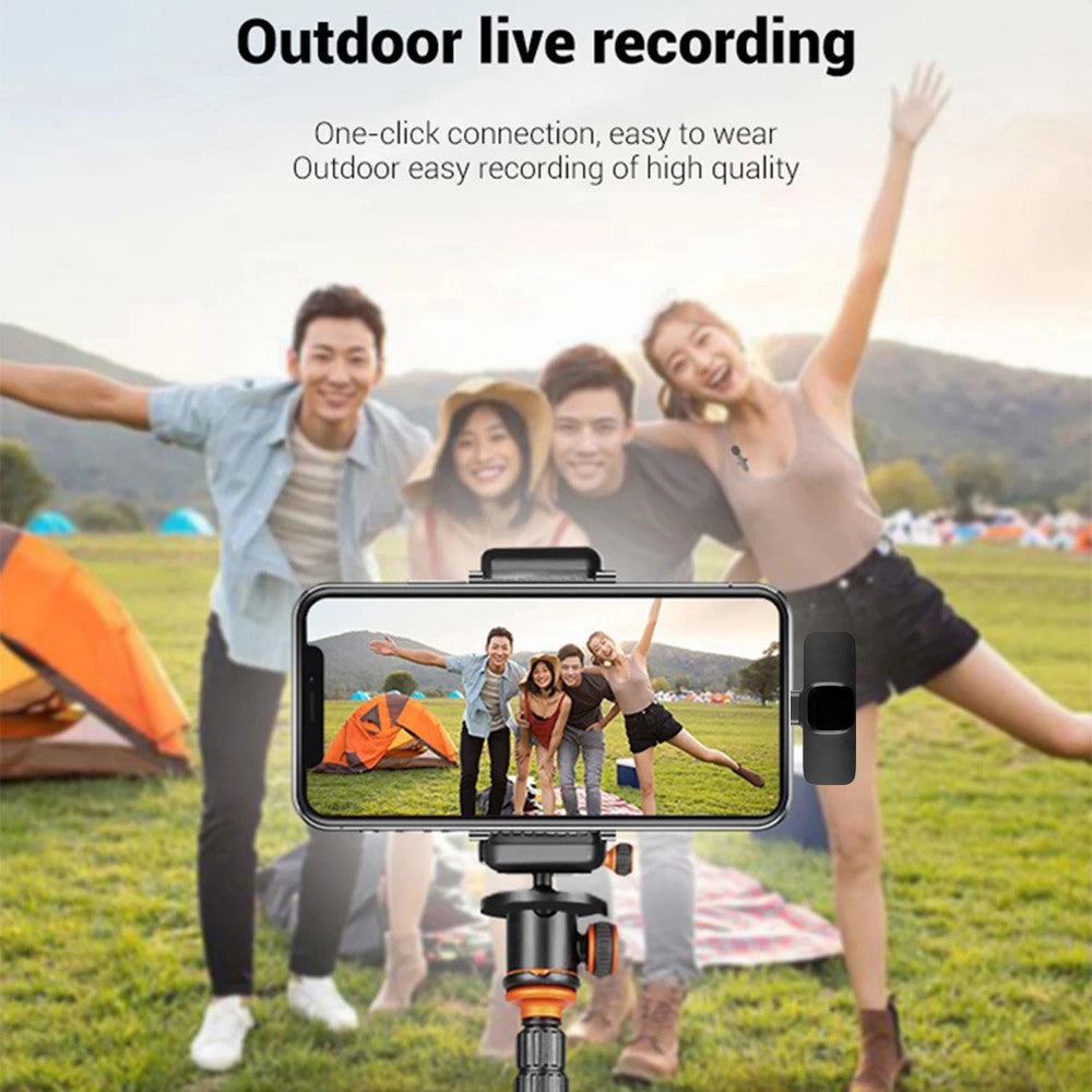 Wireless lavalier microphone receiver with clip and smartphone video mount