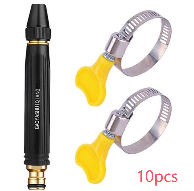 Water gun nozzle set with two yellow hose clips and black nozzle body, 10pcs