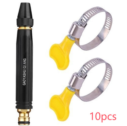 Water gun nozzle set with two yellow hose clips and black nozzle body, 10pcs