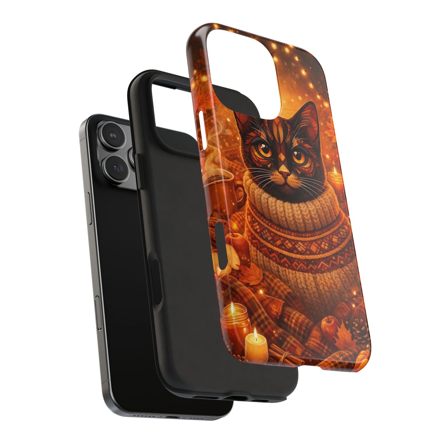 Cozy Autumn Cat Tough Phone Case — Cat in Sweater Fall Phone Cover