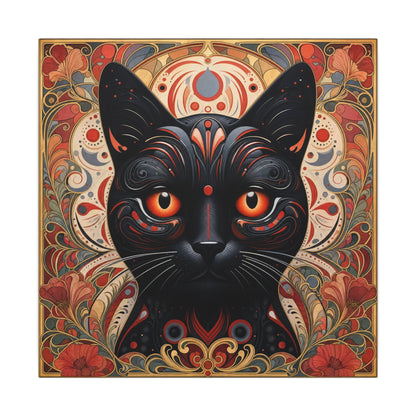 Mystic Black Cat Canvas Wall Art — Gothic Boho Cat Portrait