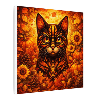Autumn Cat Canvas Art — Pumpkin & Sunflower Fall Wall Decor