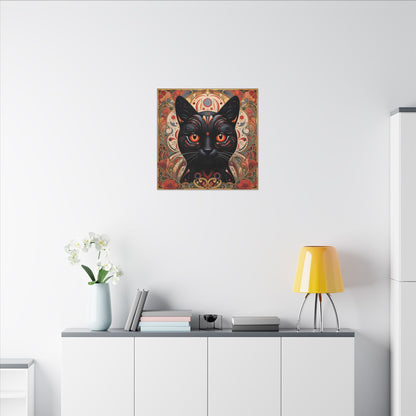 Mystic Black Cat Canvas Wall Art — Gothic Boho Cat Portrait