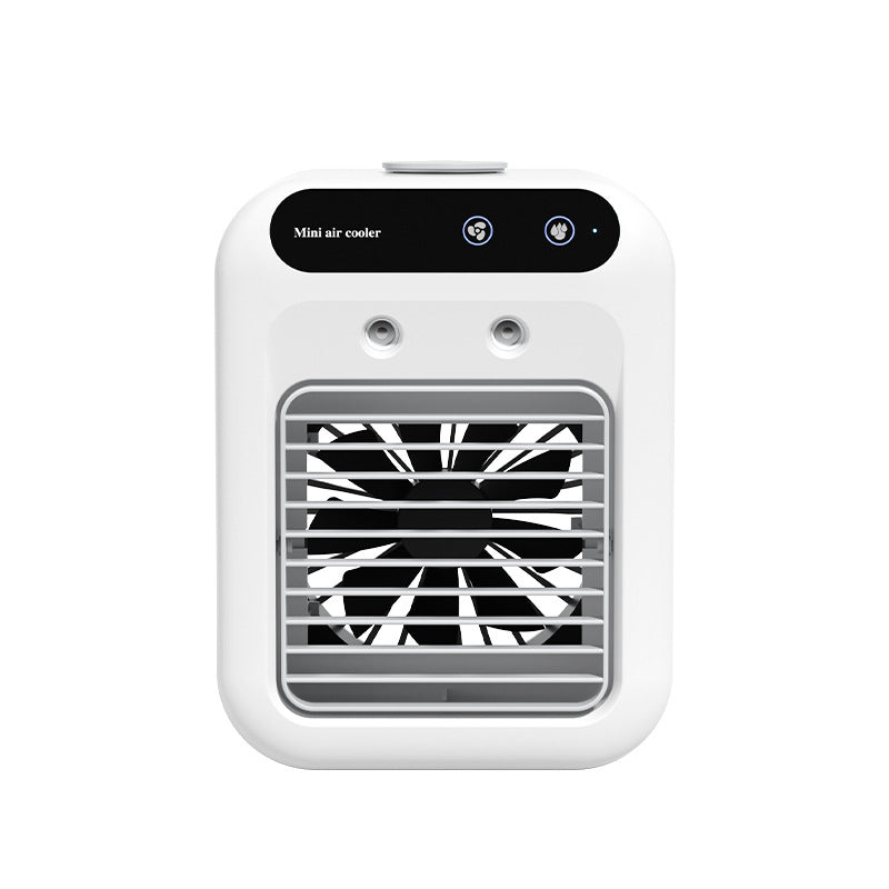 Ivory mini air cooler fan front view with grille and top control buttons