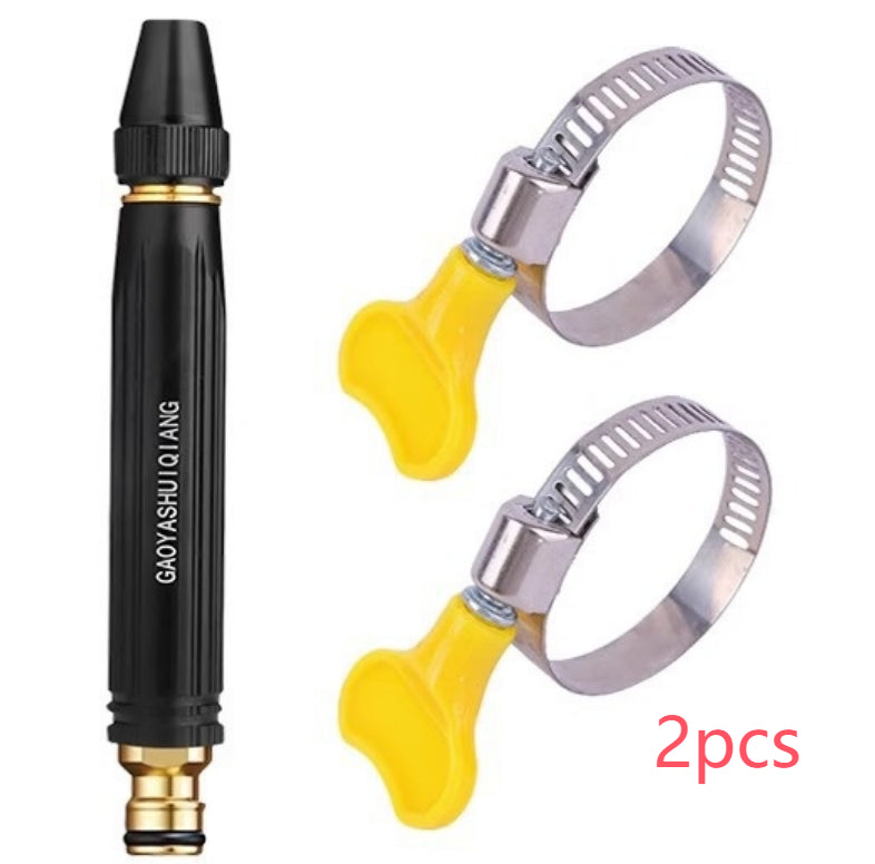 Water gun nozzle set with two yellow hose clips and black nozzle body, 2pcs
