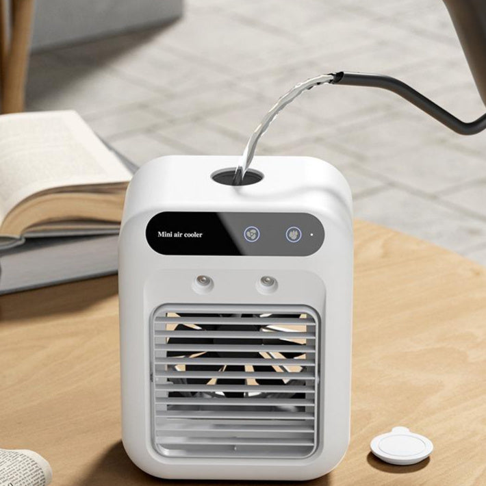 Ivory mini air cooler fan with water stream from top and front grille