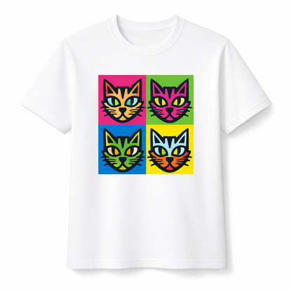 Oliver Art graphic T-shirt with colorful pop-art cat faces on white